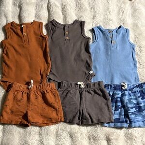 Modern Moments Ribbed Tank & Shorts Set — Rust, Charcoal, Light Blue size 18M